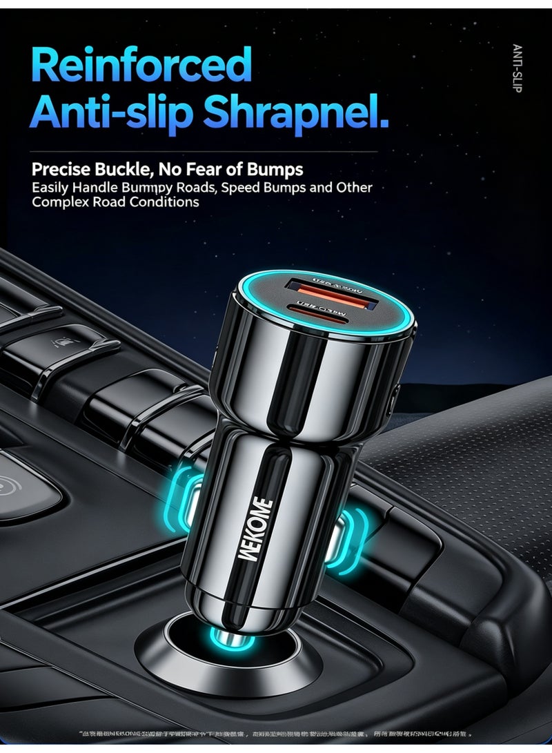 WEKOME 63W USB-C & USB-A Dual Port Fast Car Charger, Zinc Alloy Body Multi-Protection Universal Car Power Adapter - Image 3