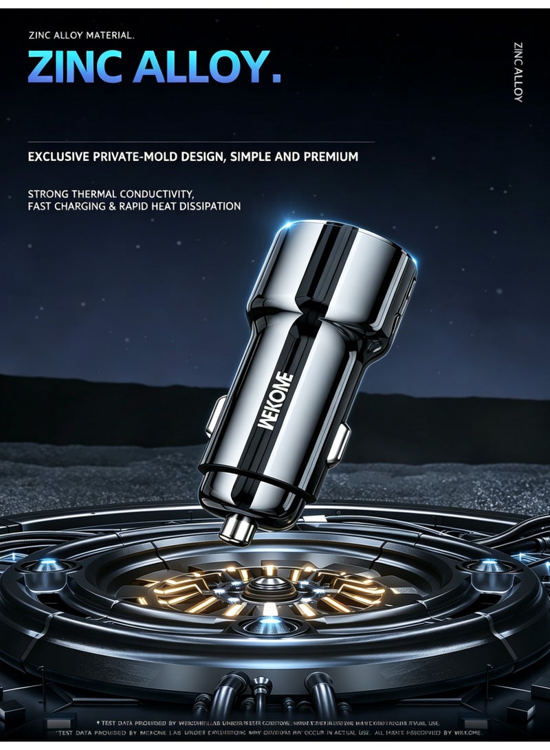 WEKOME 63W USB-C & USB-A Dual Port Fast Car Charger, Zinc Alloy Body Multi-Protection Universal Car Power Adapter - Image 2