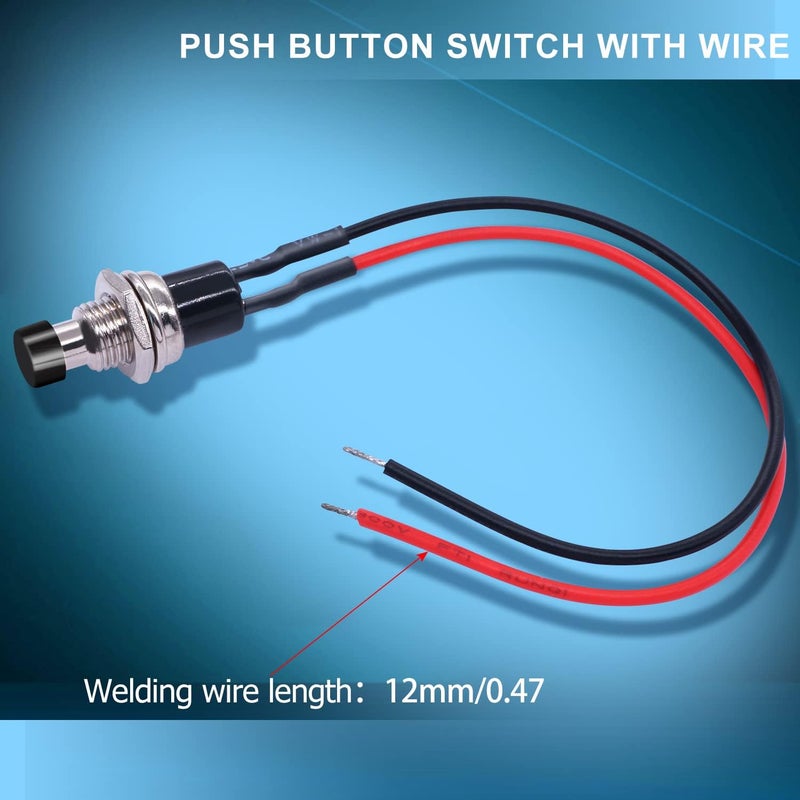 Twidec /10PCS 3V-6V-12V-24V-250V Momentary Push Button Switch 2 Pins ON/Off SPST 7mm Black Normal Open 1A Mini Round Button Switch with Pre-soldered Wires PBS-110-XBK - Image 2