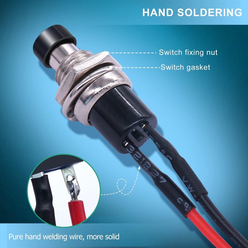 Twidec /10PCS 3V-6V-12V-24V-250V Momentary Push Button Switch 2 Pins ON/Off SPST 7mm Black Normal Open 1A Mini Round Button Switch with Pre-soldered Wires PBS-110-XBK - Image 4