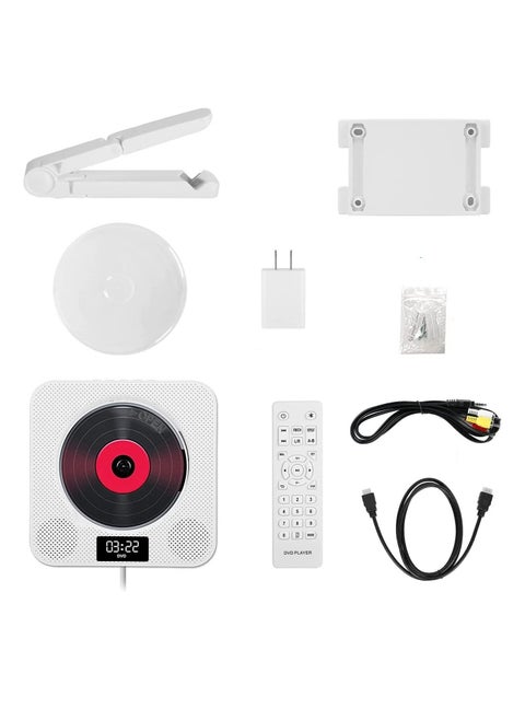 Portable Bluetooth CD Player,Wall Mountable CD/DVD Player for Home with Remote Control Dust Cover LCD Display Built-in HiFi Speakers FM Radio,Support CD/DVD/MP3/USB/AUX Input Output (White)