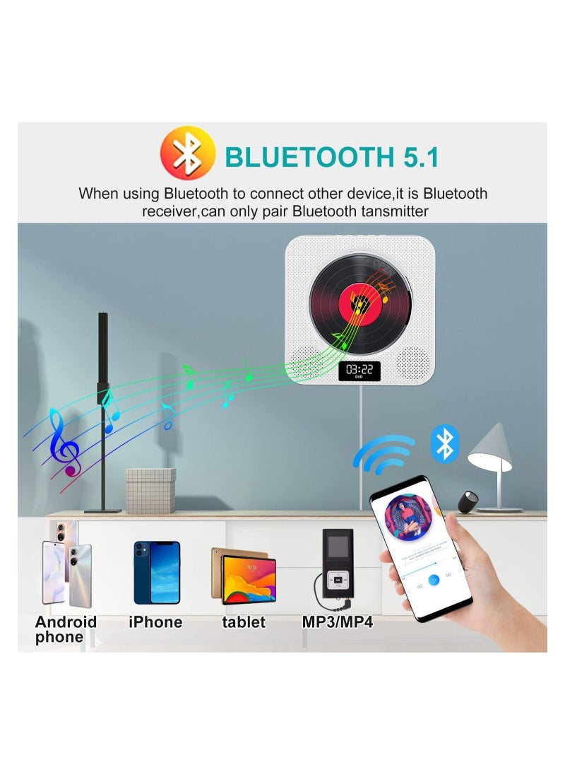 Generic - Portable Bluetooth CD Player,Wall Mountable CD/DVD Player for Home with Remote Control Dust Cover LCD Display Built-in HiFi Speakers FM Radio,Support CD/DVD/MP3/USB/AUX Input Output (White) - Image 1