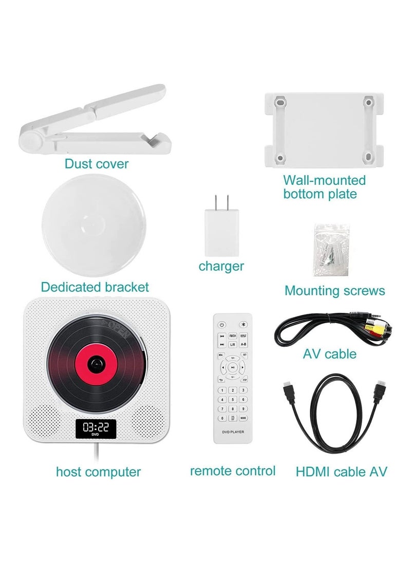 Generic - Portable Bluetooth CD Player,Wall Mountable CD/DVD Player for Home with Remote Control Dust Cover LCD Display Built-in HiFi Speakers FM Radio,Support CD/DVD/MP3/USB/AUX Input Output (White) - Image 1