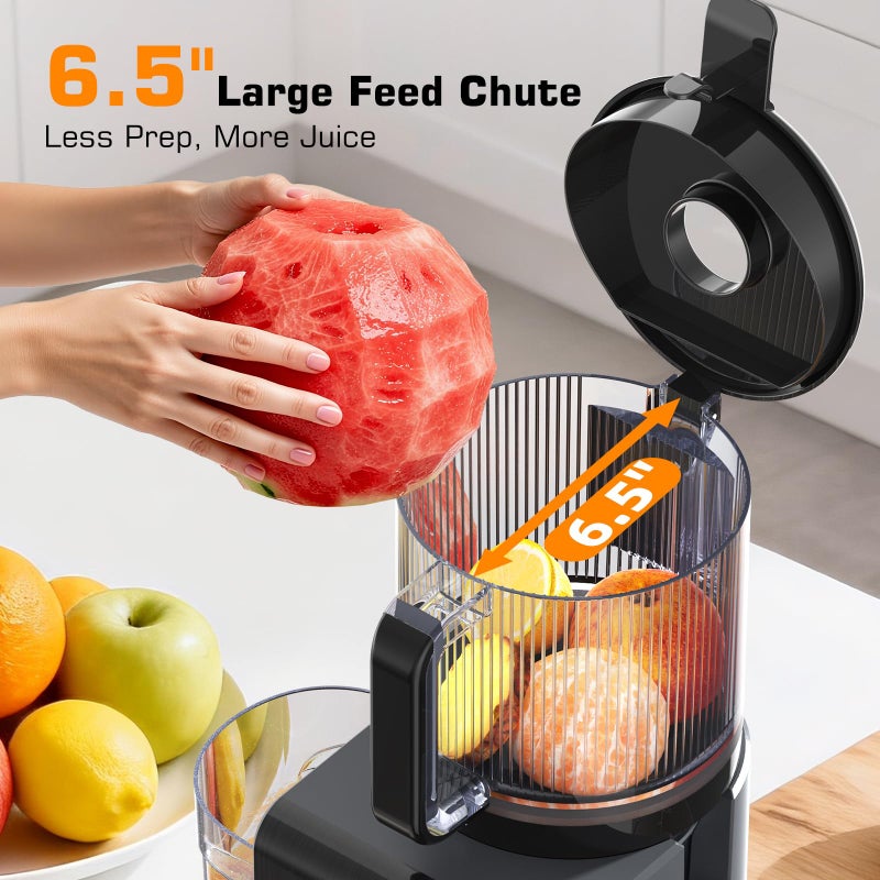 SMALLHOO Cold Press Juicer Machines with 6.5" Large Feed Chute, Juicer for Whole Vegetables & Fruits, High Juice Yield (Black) - Image 2