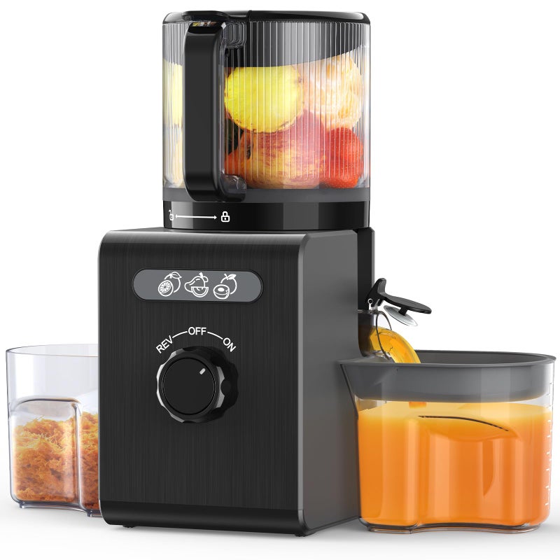 SMALLHOO Cold Press Juicer Machines with 6.5" Large Feed Chute, Juicer for Whole Vegetables & Fruits, High Juice Yield (Black) - Image 1