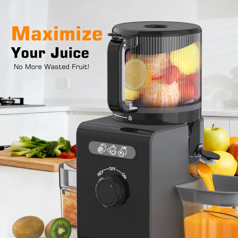 SMALLHOO Cold Press Juicer Machines with 6.5" Large Feed Chute, Juicer for Whole Vegetables & Fruits, High Juice Yield (Black) - Image 4