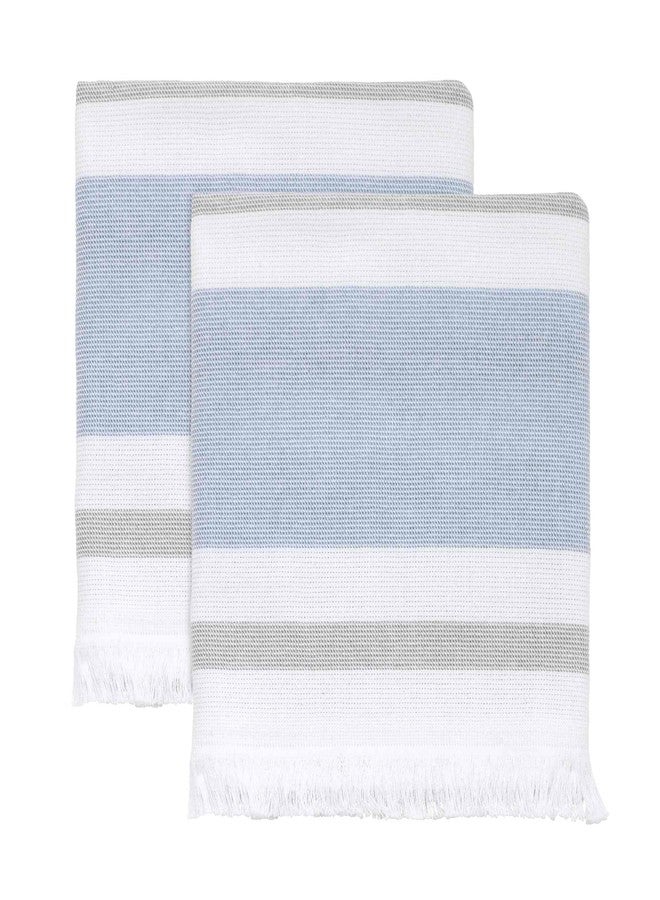 IZOD - Hand Towels, Soft & Absorbent Cotton, Striped Bathroom Decor, Dorm Room Essentials, Set of 2 (Clubhouse Collection, Blue) - Image 1