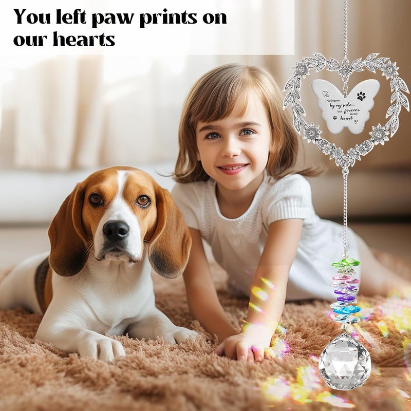 Elivida Pet Memorial Suncatcher, Dog Loss Memorial Gifts, Pet Sympathy Crystal Ornament, Thoughtful Dogs and Cats Remembrance Decorations, Heart-Shaped Design Bereavement Gifts - Image 4
