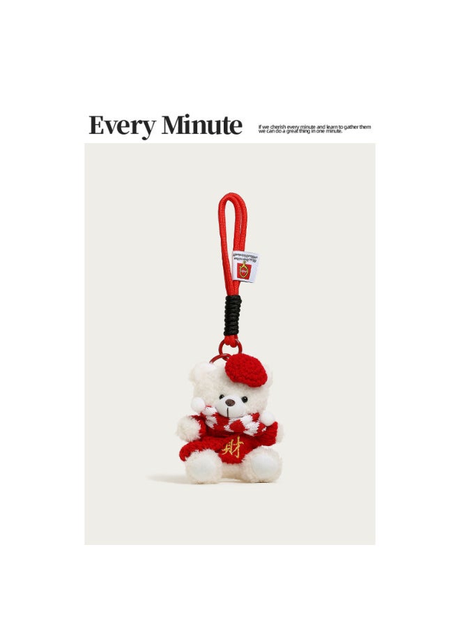 Generic - Year Red Sugar Gourd Bear Bag Pendant Cute Plush Doll For Girlfriend Gift Hanging Doll-Specifications:Red Hair Sweater Backpack Set-little Brown Bear - Image 1
