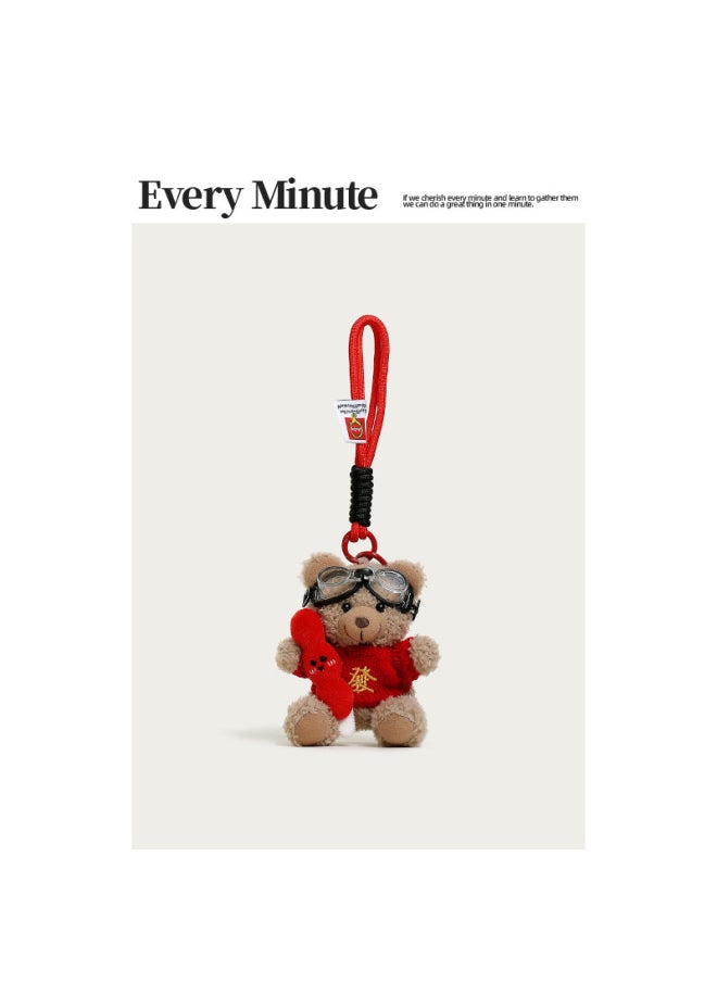 Generic - Year Red Sugar Gourd Bear Bag Pendant Cute Plush Doll For Girlfriend Gift Hanging Doll-Specifications:Red Hair Sweater Backpack Set-little Brown Bear - Image 1