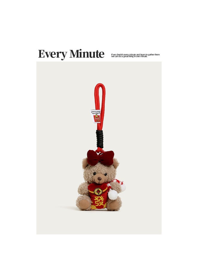 Generic - Year Red Sugar Gourd Bear Bag Pendant Cute Plush Doll For Girlfriend Gift Hanging Doll-Specifications:Red Hair Sweater Backpack Set-little Brown Bear - Image 1