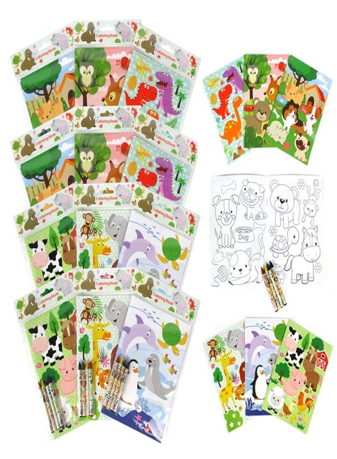 TINYMILLS Animal Friends Coloring Books for Kids with 12 Coloring Books and 48 Crayons Goody Bag Filler Assorted Animals Party Favors Classroom Rewards - Image 1