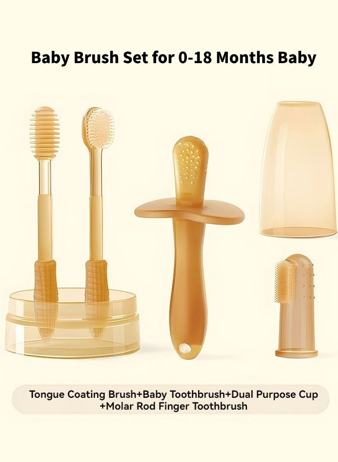 5Pcs Baby Toothbrush Set Baby Soft Bristle Toothbrush + Silicone Tongue Cleaner + Finger Toothbrush+Baby Training Toothbrush + Dust Cover, 0-3 Years Infant Toddler Oral Care Toothbrush Training Teeth Brushes with Dust Cover BPA Free - Image 1