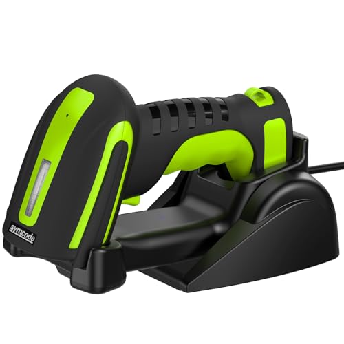 Symcode Bluetooth 2D QR Barcode Scanner with Charging Stand,Industrial Dustproof and Waterproof 3 in 1 Compatible with Bluetooth & 2.4GHz Wireless & Wired Connection with Vibration Alert Green - Image 1