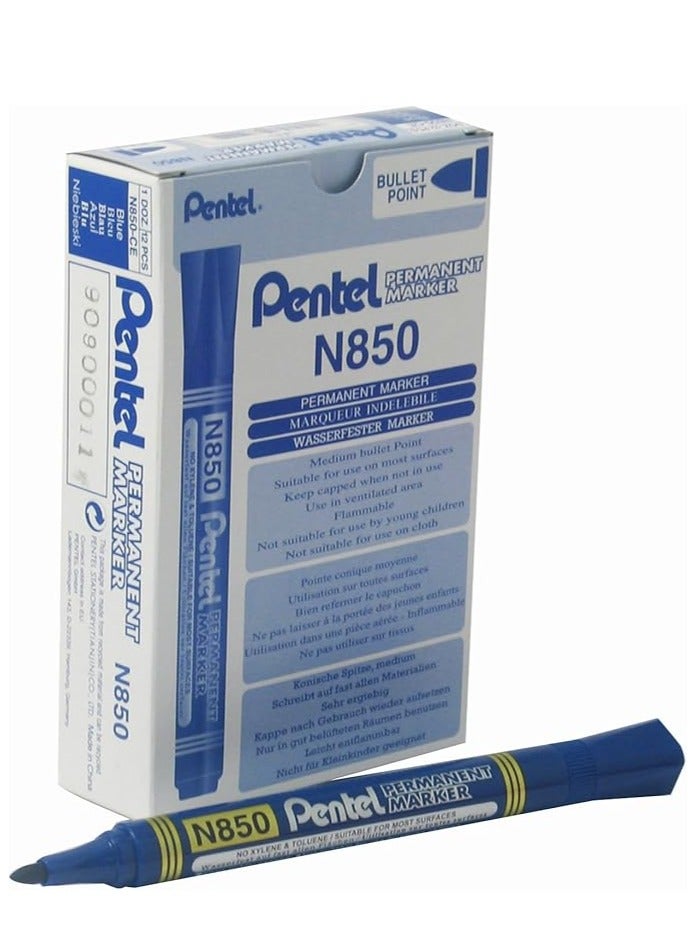 Pentel Bullet Tip Permanent Marker Blue 12 pieces - Image 1