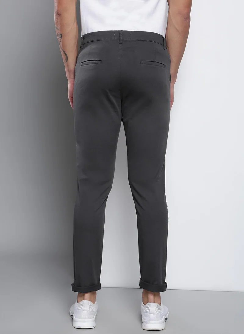 Dennis Lingo grey Men's Tapered Fit Charcoal Grey Cotton Chinos - Mid-Rise, Full Length, Button & Zip Closure for Men | Best Price UAE