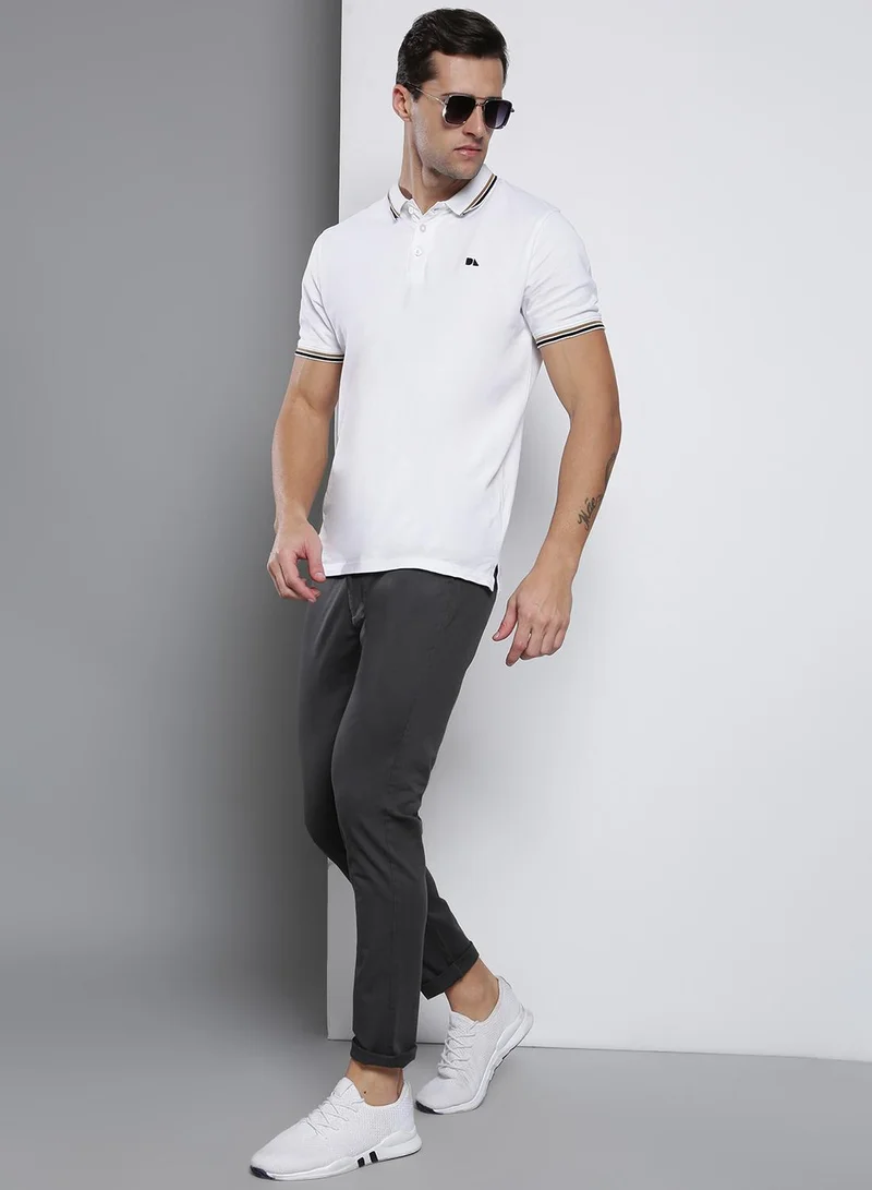 Men's Tapered Fit Charcoal Grey Cotton Chinos - Mid-Rise, Full Length, Button & Zip Closure