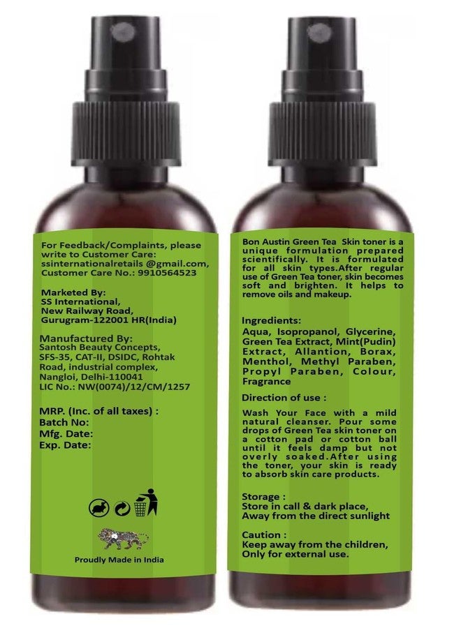 Bon Austin Green Tea, Neem & Vitamin C Hydrating Face Toner For Glowing Skin | Pure & Natural Face Toner For Men & Women Pack of 3 of 100 ML(300 ML) - Image 4