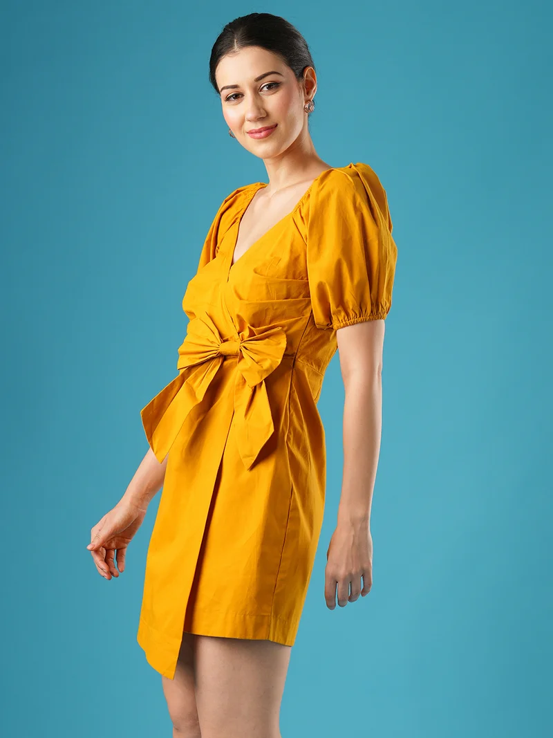 globus Women Puff Sleeve Wrap Dress