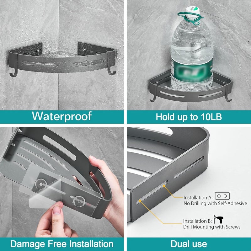 ESTAMINE Corner Shower Shelf No Drilling Bathroom Corner Shelves Shower Caddies Adhesive Bath Corner Shelf Wall Mounted Bathroom Shower Caddy Organizer for Kitchen (PACK OF 1) - Image 3