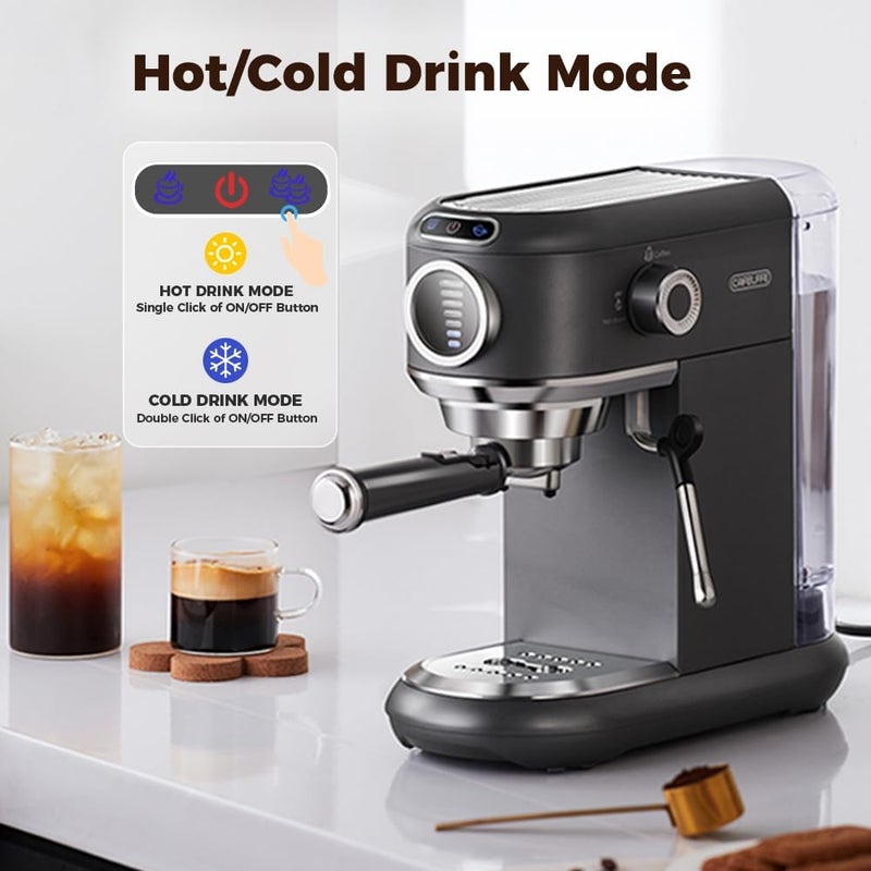 Cafelffe 4In1 Espresso Machine with Milk Frother, 19 Bar Coffee Machine Cappuccino Machine with Visual 7 Level Coffee Volume Adjustable For Nes* & DG* Capsule And Powder 1450W Grey - Image 4