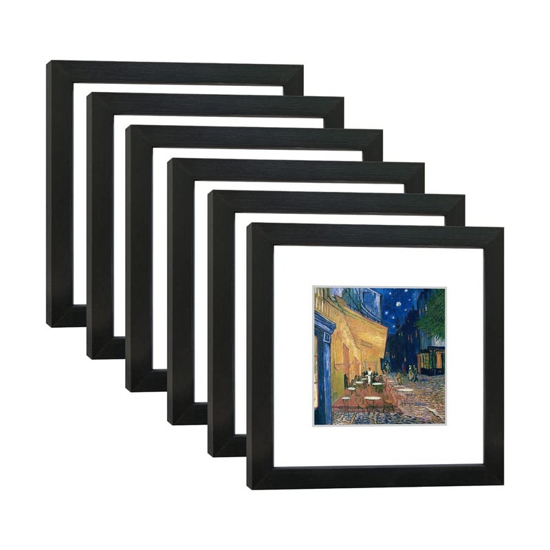 DEKWINN 8x8 Picture Frame Set of 6 with Real Glass for Pictures 5x5 with Mat or 8x8 Without Mat Wall Gallery or Tabletop display Photo Frames in Black