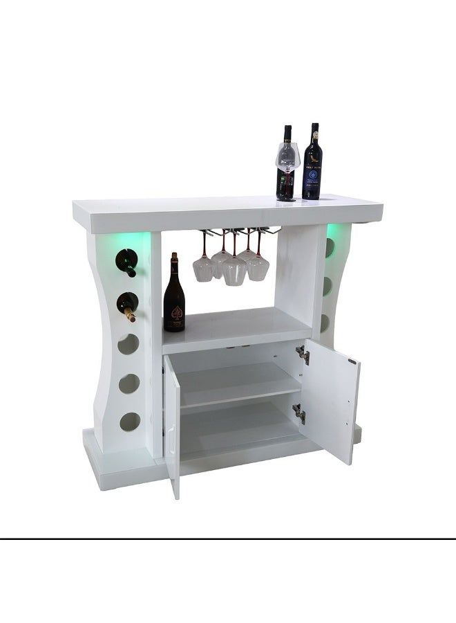DANUBE HOME Hazky Glass Top 2 Door Bar Counter With RGB Downlight+Bluetooth Speaker+ Wine Glass Hangers and Bottle Holders | Sturdy Kitchen Organiser Rack L120xW40xH110cm - High Gloss White - Image 2