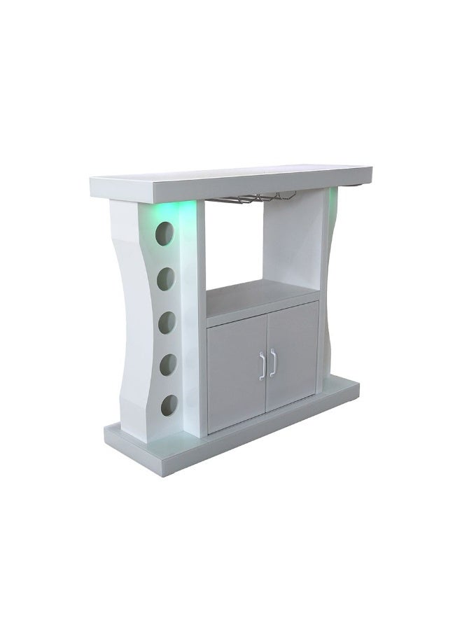 DANUBE HOME Hazky Glass Top 2 Door Bar Counter With RGB Downlight+Bluetooth Speaker+ Wine Glass Hangers and Bottle Holders | Sturdy Kitchen Organiser Rack L120xW40xH110cm - High Gloss White - Image 5
