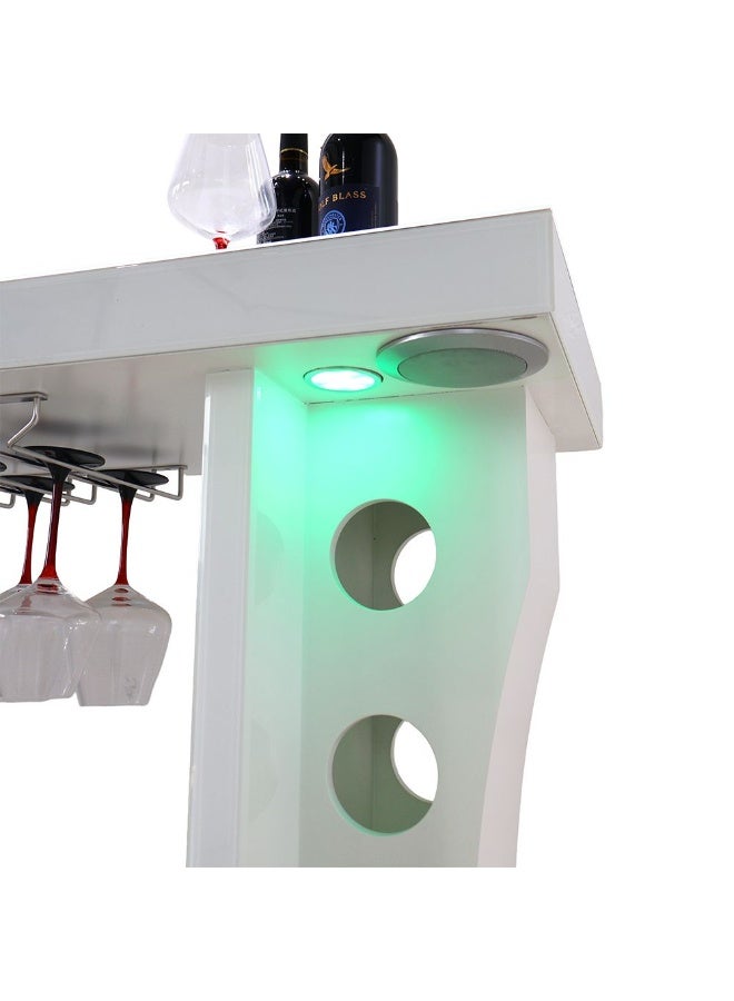 DANUBE HOME Hazky Glass Top 2 Door Bar Counter With RGB Downlight+Bluetooth Speaker+ Wine Glass Hangers and Bottle Holders | Sturdy Kitchen Organiser Rack L120xW40xH110cm - High Gloss White - Image 4