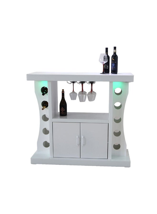 DANUBE HOME Hazky Glass Top 2 Door Bar Counter With RGB Downlight+Bluetooth Speaker+ Wine Glass Hangers and Bottle Holders | Sturdy Kitchen Organiser Rack L120xW40xH110cm - High Gloss White - Image 3