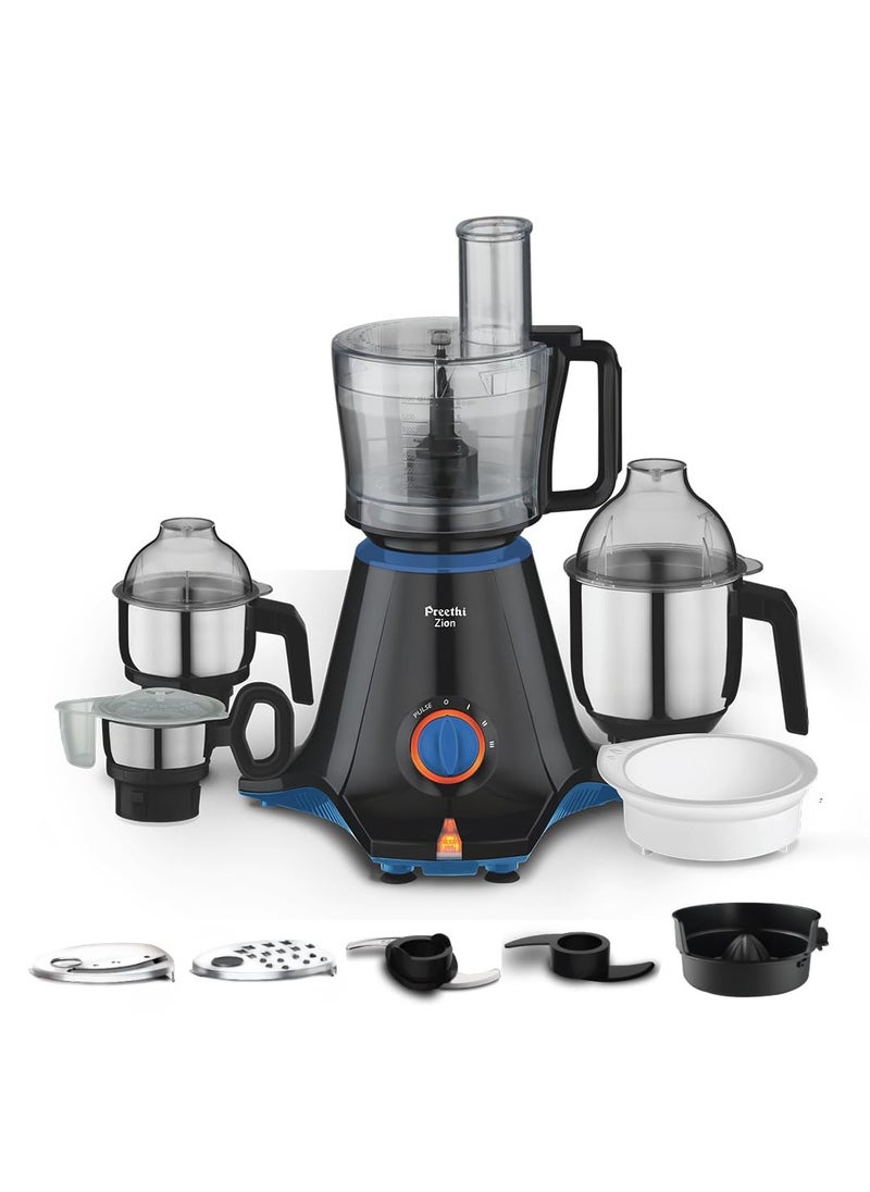 Generic - Preethi Zion Mixer Grinder for Kitchen - 4 Jars 750 Watt Mixie (3 Stainless steel Jars+1 Master Chef Plus Food processor Jar), Flexi lids, Vega W5 motor, Black (MG-227) - Image 1