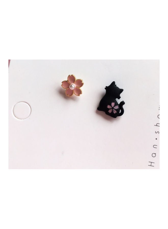 اليشمك أقراط إبرة كبس من الفضة الإسترليني عيار 925 مصنوعة يدوياً على شكل زهرة وقطة - Image 3