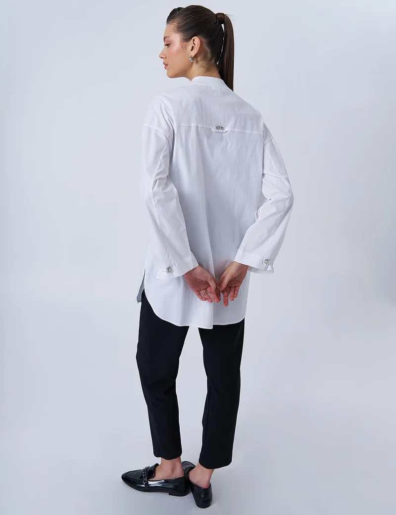 Kayra Glitter Detailed Poplin Tunic Optical White