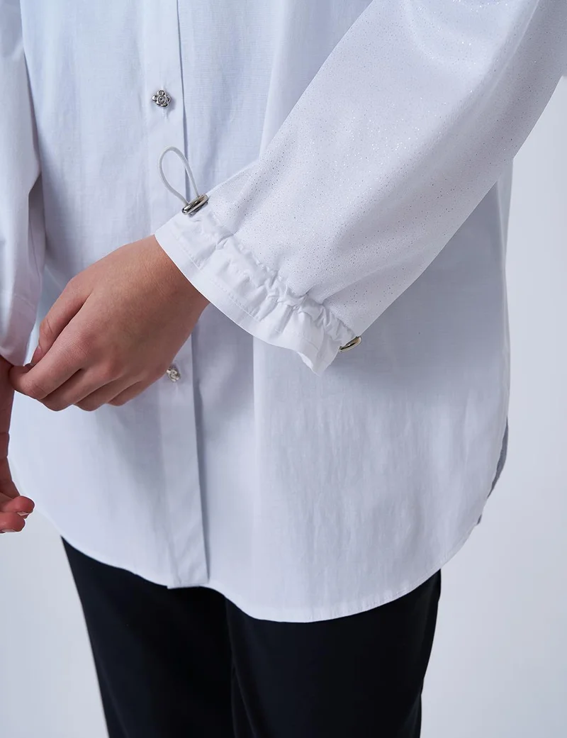 Kayra Glitter Detailed Poplin Tunic Optical White