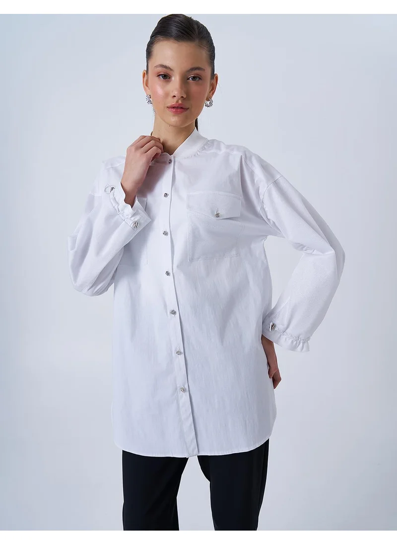 Kayra Glitter Detailed Poplin Tunic Optical White