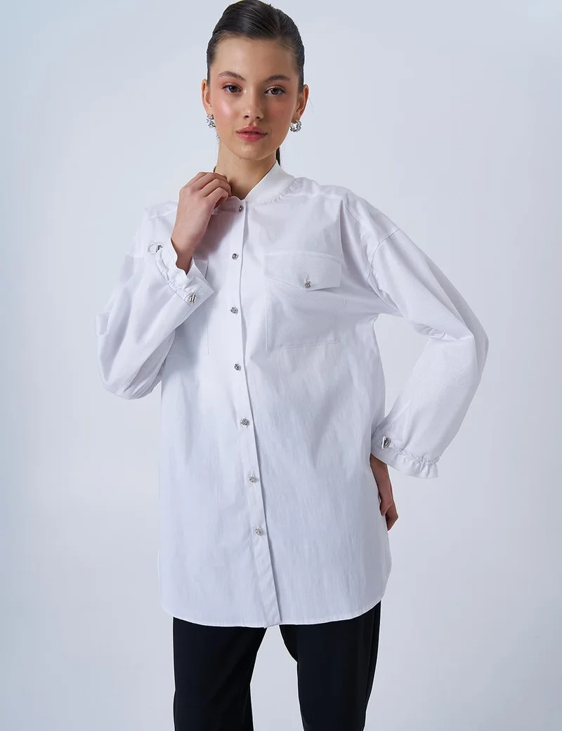 Kayra Glitter Detailed Poplin Tunic Optical White