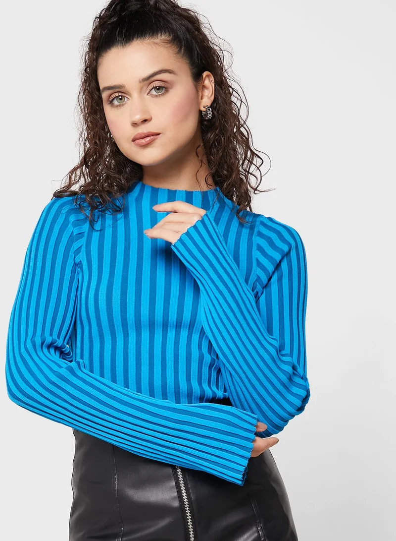TOPSHOP Striped Flute Sleeve Knitted Top