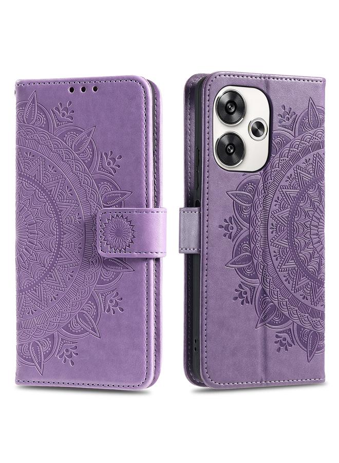 Case For Xiaomi Poco F6 Totem Flower Embossed Leather Phone Case with Lanyard