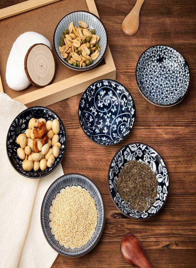 Eisinly Dipping Bowls, Soy Sauce Dish Ceramic, 3 OZ Small Serving Bowls for Side Dishes Vintage Blue Stylish Design, Set of 6 Mini Appetizer Plates for Condiment Sushi Ketchup BBQ Party, 4 Inch - Image 3
