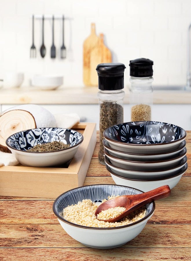 Eisinly Dipping Bowls, Soy Sauce Dish Ceramic, 3 OZ Small Serving Bowls for Side Dishes Vintage Blue Stylish Design, Set of 6 Mini Appetizer Plates for Condiment Sushi Ketchup BBQ Party, 4 Inch - Image 2
