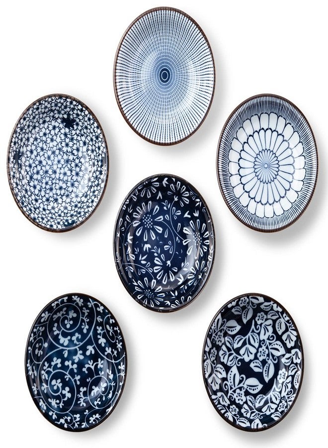 Eisinly Dipping Bowls, Soy Sauce Dish Ceramic, 3 OZ Small Serving Bowls for Side Dishes Vintage Blue Stylish Design, Set of 6 Mini Appetizer Plates for Condiment Sushi Ketchup BBQ Party, 4 Inch - Image 1