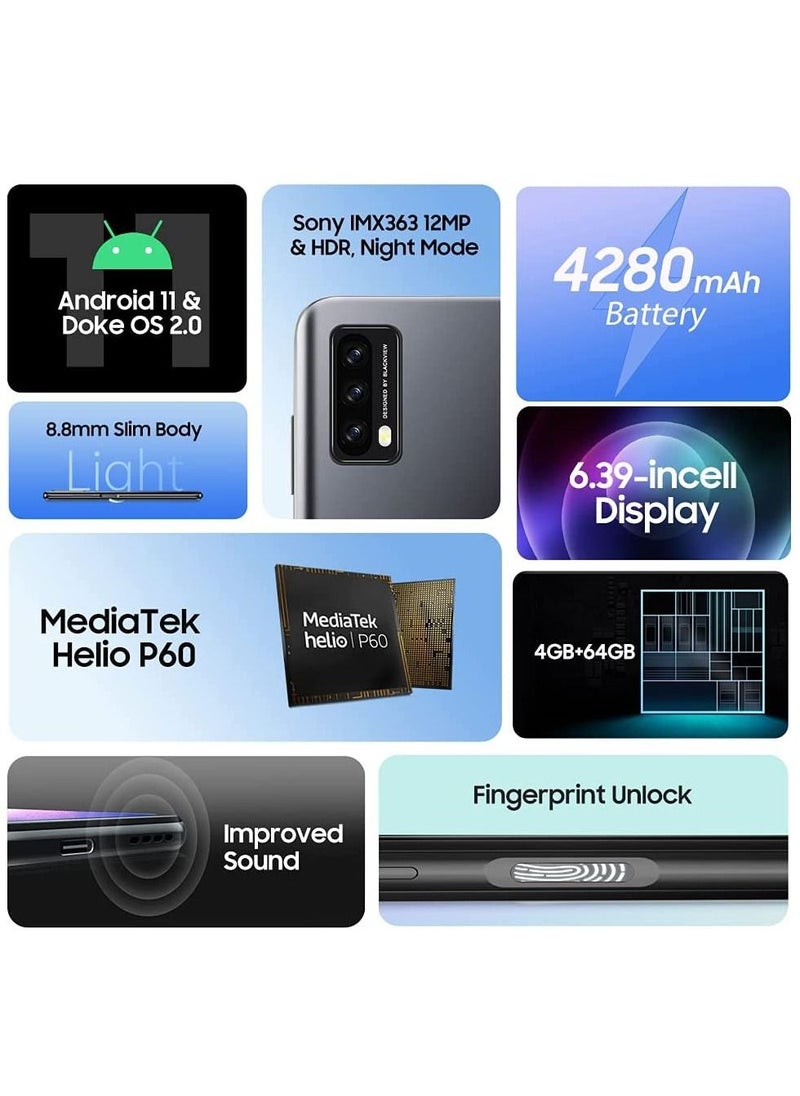 Blackview A90 Android 11 Smartphone, Helio P60 Octa-core, 4GB RAM, 6.39 Inch In-Cell Display, 12MP+8MP AI Rear Camera, 4280mAh Battery, NFC, 4G LTE Dual SIM Mobile phone-OCEAN BLUE