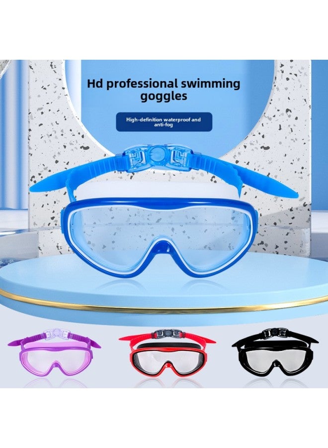Generic HD Children's Swimming Goggles Big Frame Swimming Glasses Boys And Girls Professional Diving Goggles Swimming Cap Set Equipment Waterproof Anti-fog-Color:Blue And White - Image 2