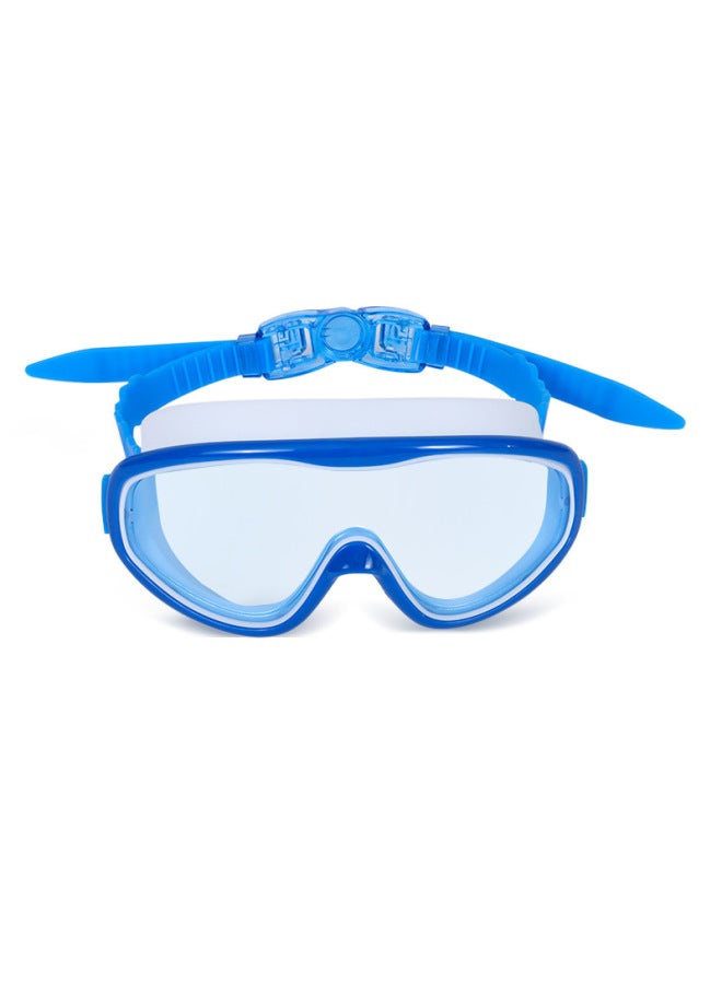 Generic HD Children's Swimming Goggles Big Frame Swimming Glasses Boys And Girls Professional Diving Goggles Swimming Cap Set Equipment Waterproof Anti-fog-Color:Blue And White - Image 1