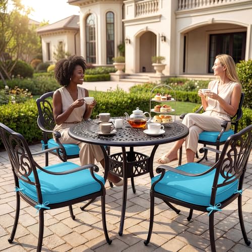 Summsun Outdoor Chair Cushions Set of 4 Waterproof Fade Resistant Patio Furniture Cushions 17 x 16 x 2 Inch Non Slip Round Corner Seat Cushion Pads with Removable Cover for Garden Yard Lawn Teal - Image 3
