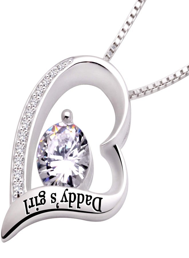 ALOV Jewelry Sterling Silver Father Daughter Love Heart Cubic Zirconia Pendant Necklace - Image 2