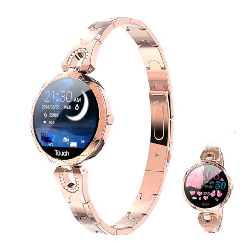Thafikzi Smartwatch for Women Compatible for Android/iOS Phones. Health and Fitness Tracker with Heart Rate Blood Pressure Bluetooth Remote Photography Female Menstrual Cycle (Gold) - Image 1