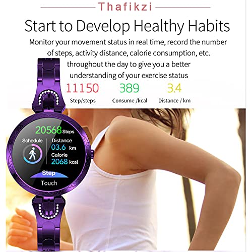 Thafikzi Smartwatch for Women Compatible for Android/iOS Phones. Health and Fitness Tracker with Heart Rate Blood Pressure Bluetooth Remote Photography Female Menstrual Cycle (Gold) - Image 3