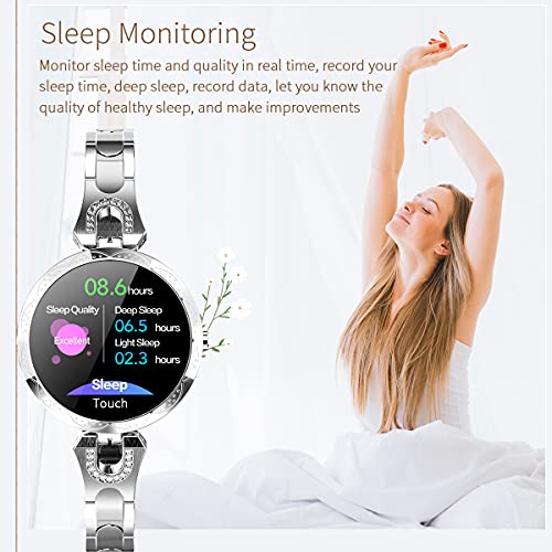 Thafikzi Smartwatch for Women Compatible for Android/iOS Phones. Health and Fitness Tracker with Heart Rate Blood Pressure Bluetooth Remote Photography Female Menstrual Cycle (Gold) - Image 5
