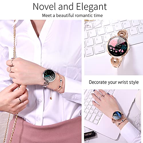 Thafikzi Smartwatch for Women Compatible for Android/iOS Phones. Health and Fitness Tracker with Heart Rate Blood Pressure Bluetooth Remote Photography Female Menstrual Cycle (Gold) - Image 2